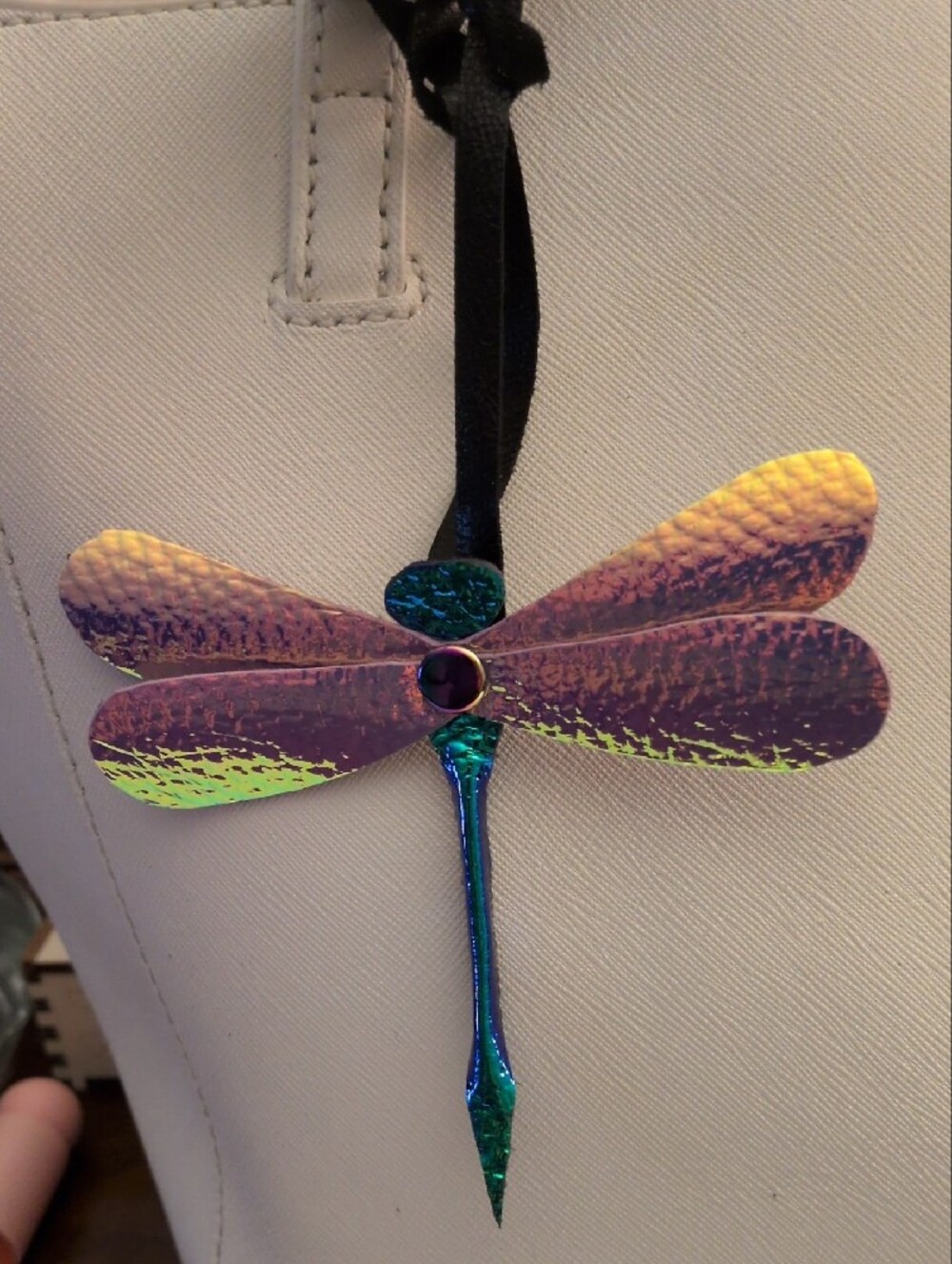 Hand Made Iridescent Dragonfly Bag Charm Purple & Green - Picture 2 of 9